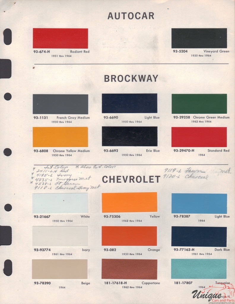 1964 Brockway Paint Charts DuPont